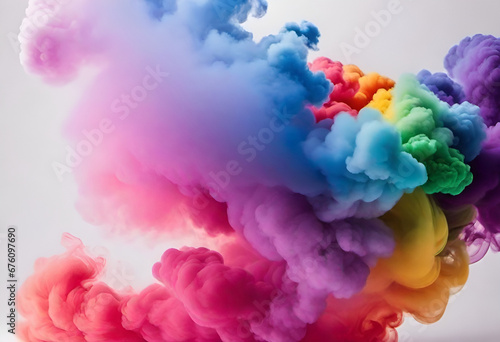 colorful rainbow thick smoke on Blanck background in minimal style  