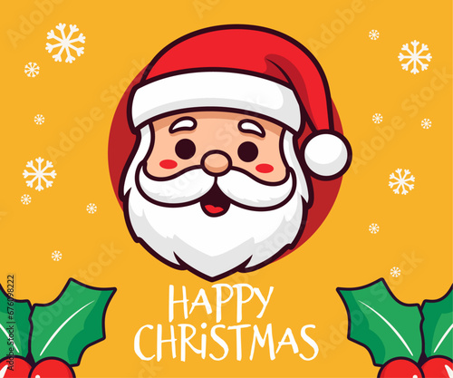 Enjoy the winter holiday with Vector cute Santa Claus head, Santa face with hat and snowy white beard Christmas cartoon character