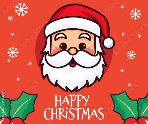 Winter holiday happiness with Vector cute Santa Claus head, Santa face with hat and white beard Christmas cartoon character