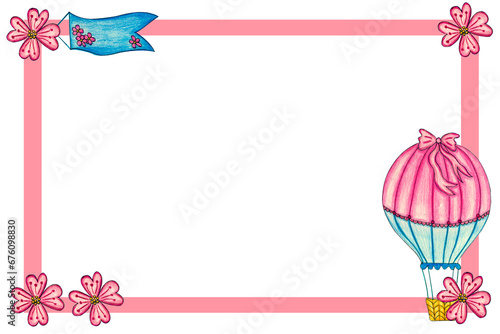 Pink flowers frame with balloon