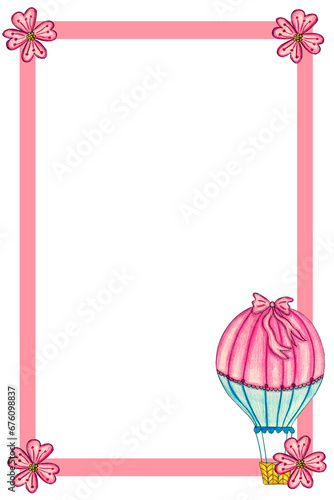 Pink flowers frame with balloon