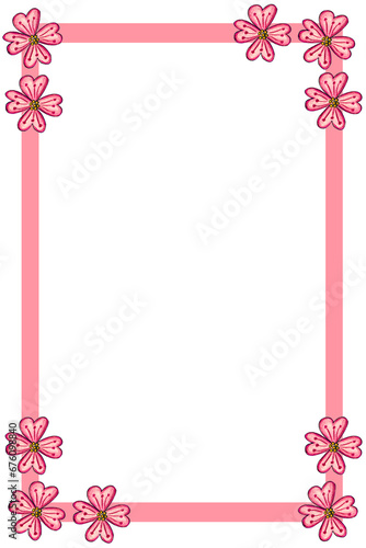 Pink flowers frame on a white background