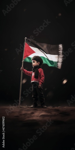 illustration of small kid holds a Palestinian flag © Ali