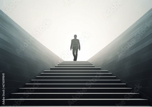 Businessman climbing the stairs. Businessman aims for the top and success