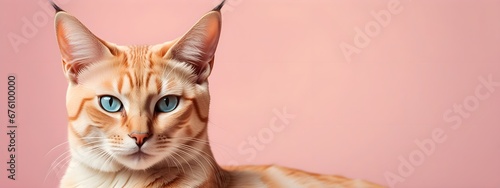 Egyptian cat on a pastel background. Cat a solid uniform background, for your advertising and design with copy space. Creative animal concept. Looking towards camera. © 360VP