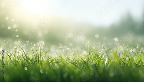 Lush green grass in vibrant spring scene with white background, copy space for easter concept