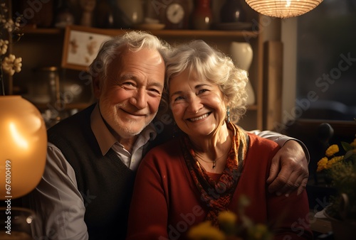 Portrait of a happy senior couple at home. Selective focus.
