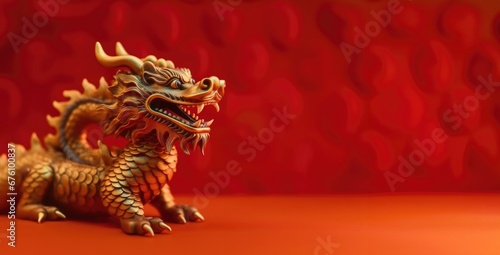 Golden dragon on a red background Chinese New Year