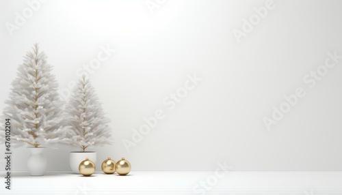 Fototapeta Festive christmas balls and decorative ornaments on a clean white background 3d rendering