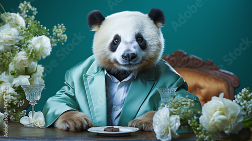 anthropomorphize funny animals with wearing clothes - portrait panda bear photo