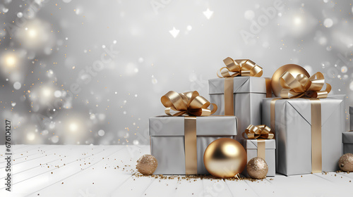 Festive background with presents and Christmas baubles