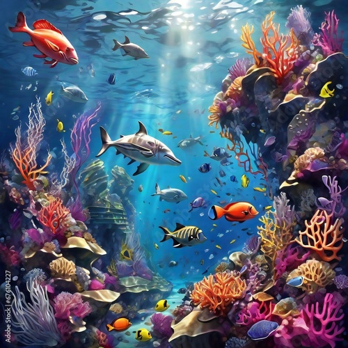 A breathtaking underwater scene teeming with vibrant marine life