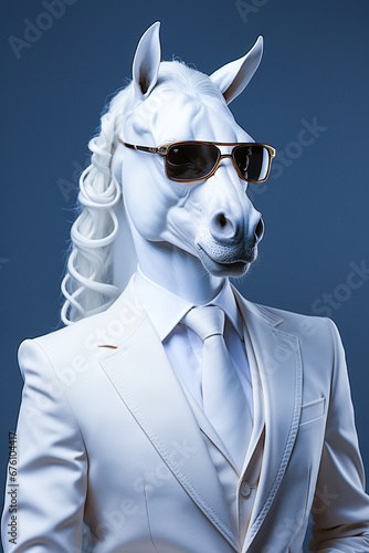 anthropomorphize funny animals with wearing clothes - portrait horse 