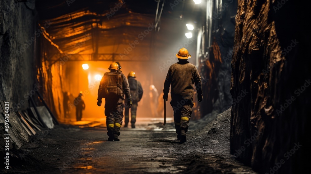 Miners working deep underground. 