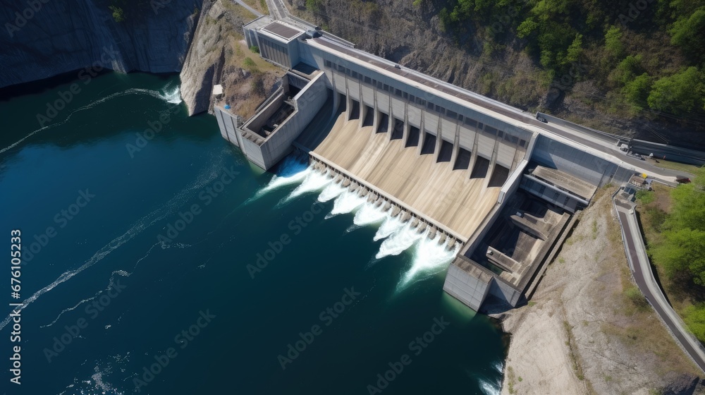 Hydroelectric plant filled with water generating electrical energy