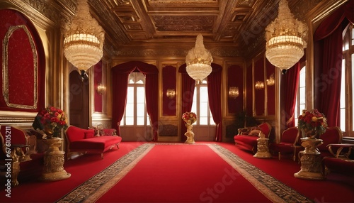 Red carpet pathway to thrones inside a luxurious palace castle - Fit for a king photo