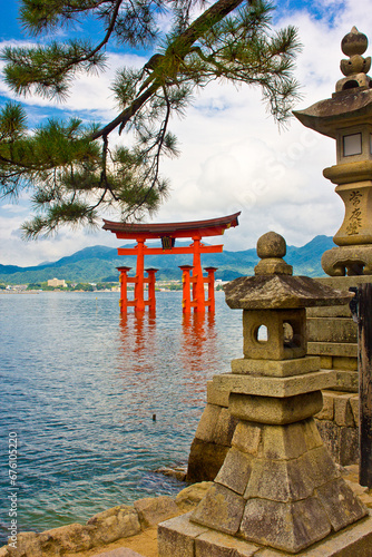 ancient torii in the island of miyajima in japan
