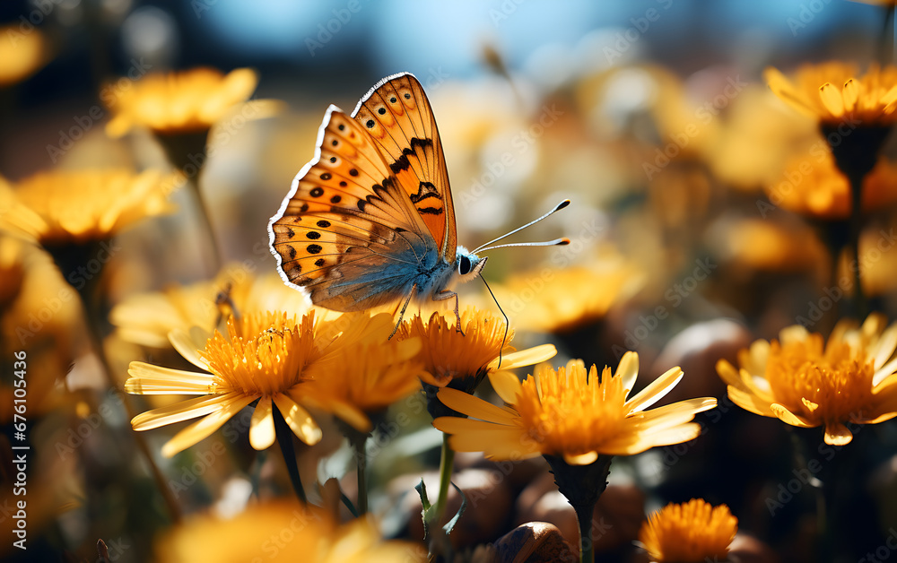 Obraz premium butterflies in meadow in nature outdoors on bright sunny day