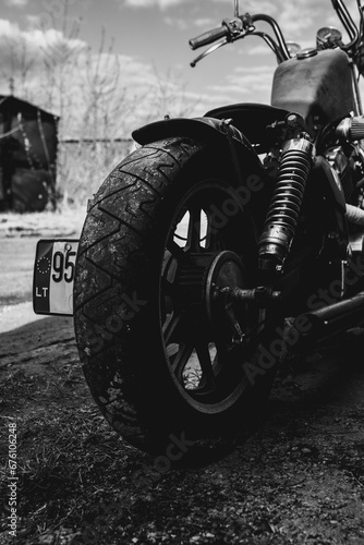 motorcycle on the road b&w