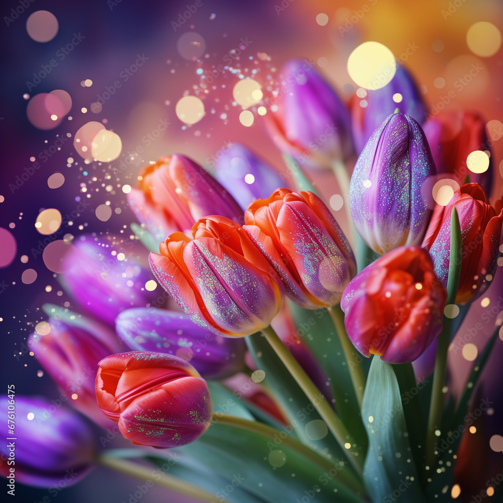 Bukiet Tulipanów. Kwiaty na dzień kobiet. kartka z życzeniami. AI generative - obrazy, fototapety, plakaty 