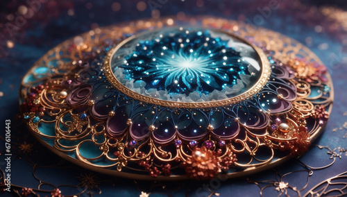 Craft an image showcasing an exquisite planetary nebula adorned with intricate patterns and adorned in delicate, ethereal colors - AI Generative