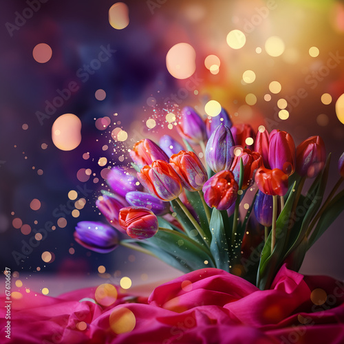 Bukiet Tulipanów. Kwiaty na dzień kobiet. kartka z życzeniami. AI generative © Paweł Ziółkowski