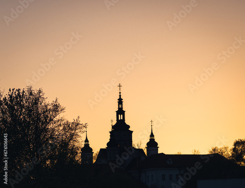 sunset over the church