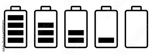 Battery charge indicator icons. Concept power, energy, low, full, empty. Vector illustration isolated on white background