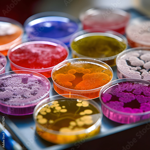 Colorful eyes observe a diverse spectrum of varicolored-hued smear plates in the microbiology laboratory. 
