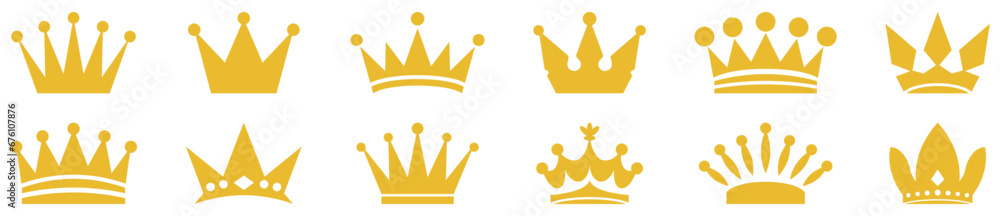 Set of yellow crowns. Vector illustration isolated on white background Set of yellow crowns. Vector illustration isolated on white background