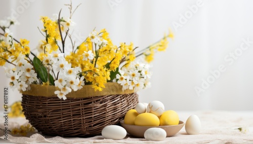 easter themed vibrant spring landscape with lush green grass and white or yellow background