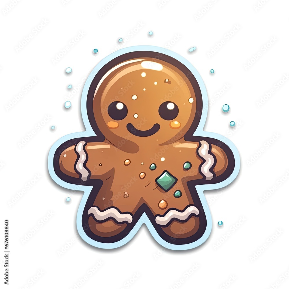 Christmas gingerbread emoji sticker. Cartoon gingerbread man emoji