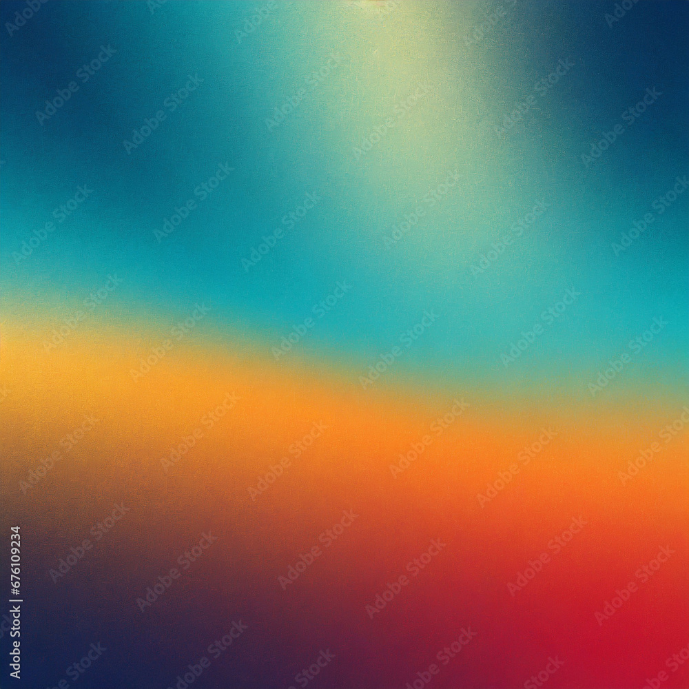 Abstract grainy color gradient background blurry blue teal red yellow orange noise texture poster banner design