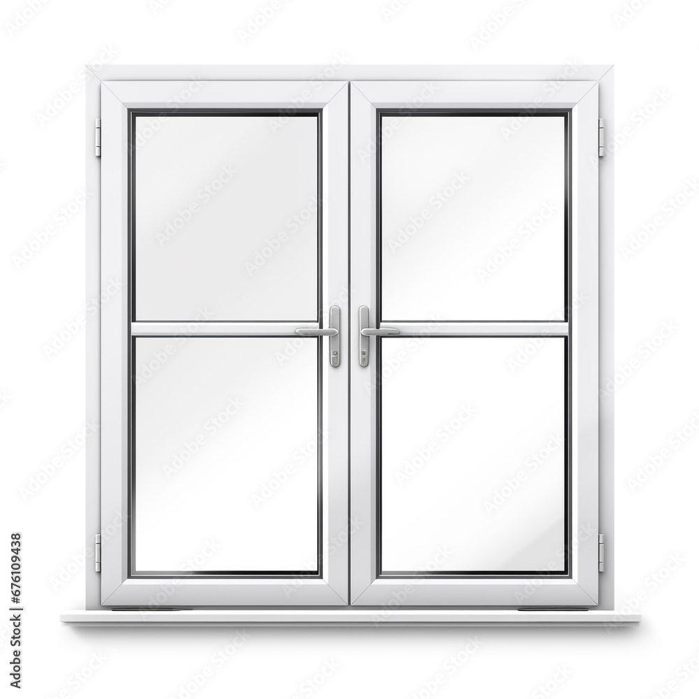 3D image of casement window design with panels isolated on white background. 3D image of casement window design with panels isolated on white background.