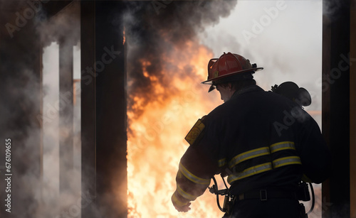 Firefighters attack the fire in a fire, ensuring the lives of people