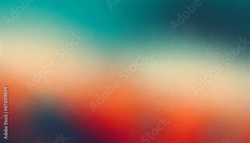 Blurred abstract grainy color gradient background blue teal red beige orange noise texture poster banner design
