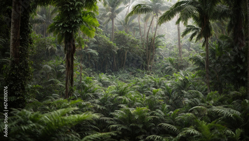 Dense jungle foliage creating a natural barrier and hiding place for wildlife - AI Generative