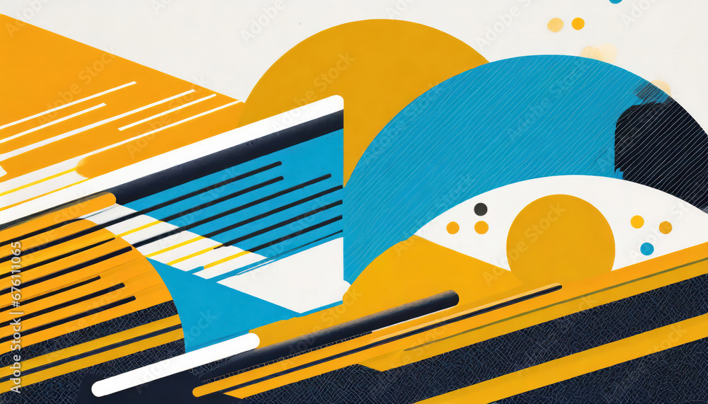 Half circles and lines in blue and yellow ochre Half circles and lines in blue and yellow ochre