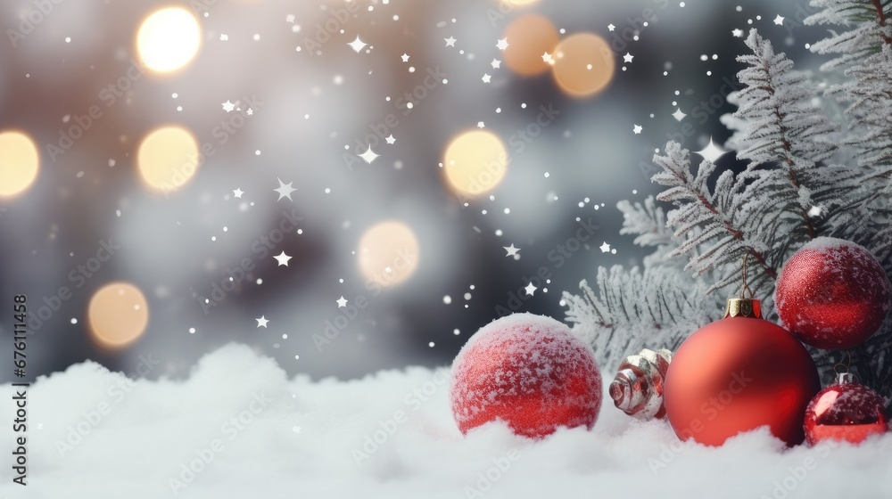 Red Christmas balls on snow with copy space Red Christmas balls on snow with copy space
