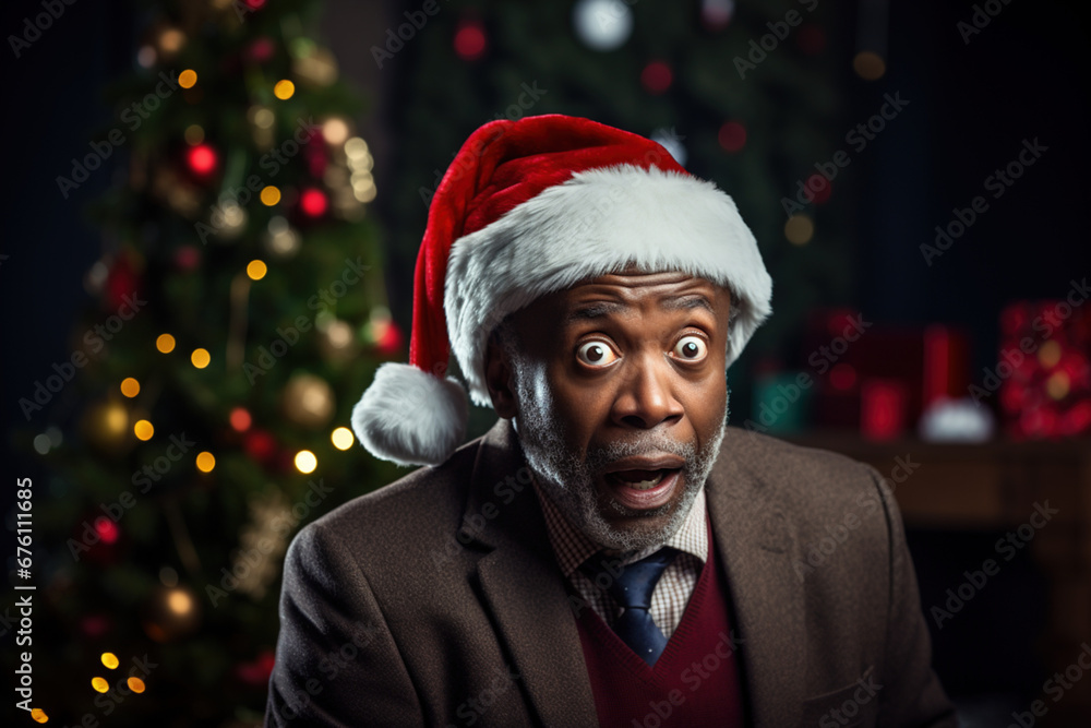 Ruined Christmas concept. Shocked amazed senior single African-American unhappy portrait of sad man spend New Year Eve alone lonely feeling loneliness melancholic depressed.. Waiting for holiday Ruined Christmas concept. Shocked amazed senior single African-American unhappy portrait of sad man spend New Year Eve alone lonely feeling loneliness melancholic depressed.. Waiting for holiday