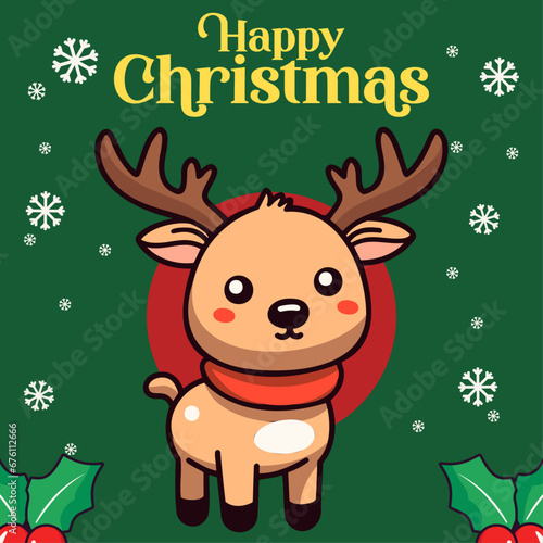 Vector Darling Baby Deer, Moose, Reindeer: Happy Winter Festival as Christmas Cartoon Characters photo