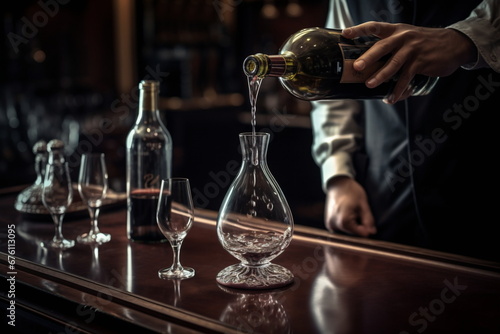 Decanting wine in a restaurant