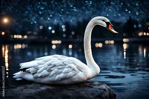 Closeup swan on the water
