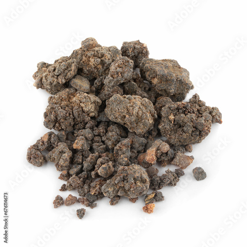 A pile of Opoponax Hagar resin from Somalia isolated on white background photo