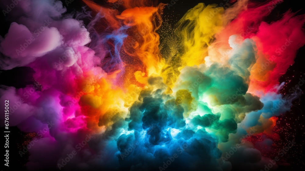 A mesmerizing display of colored smoke whirling against a dark void, capturing the ephemeral beauty of fluid dynamics. Generative AI