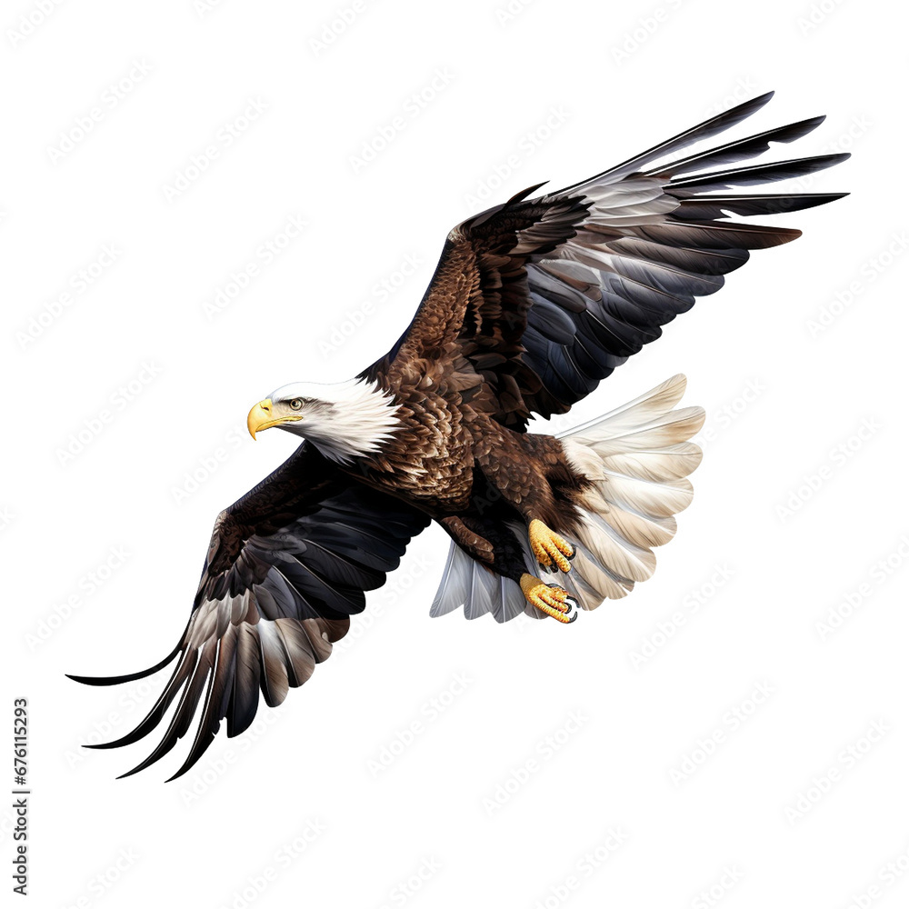 Fototapeta premium American Eagle is flying gracefully on a transparent background