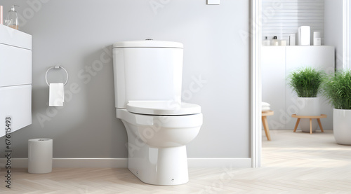 Sleek white ceramic toilet in a clean bathroom setting  showcasing modern hygiene elegance.