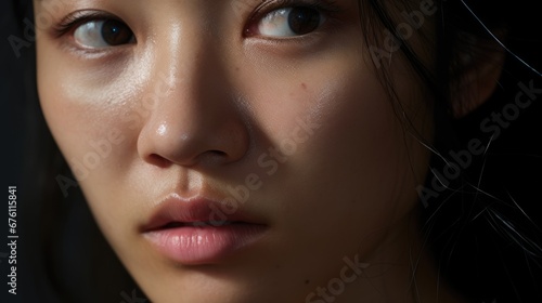 Close-up portrait of a young Asian woman, skincare concept photo
