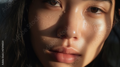 Close-up portrait of a young Asian woman, skincare concept