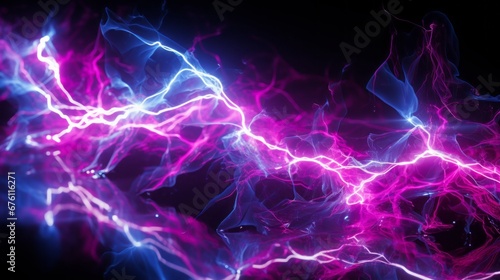 Electric blue and pink lightning currents intertwine like neural synapses against a deep black space. Generative AI